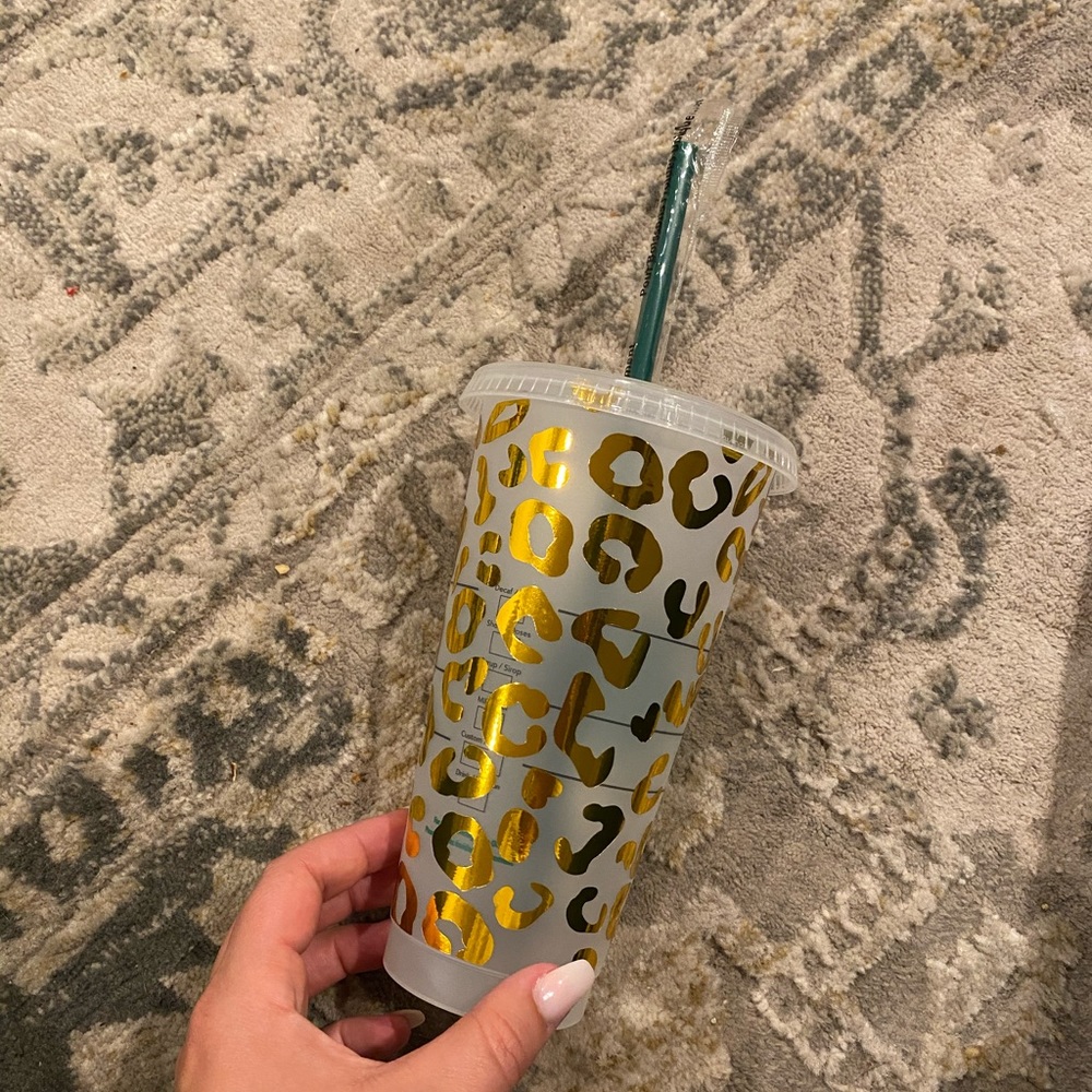 Custom Starbucks gold chrome cheetah print cup - Picture 3 of 3